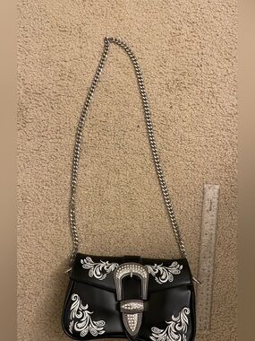 Poster girl Black Embellished Crossbody Bag with Silver Chain